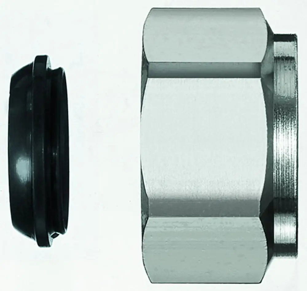 Klemmverschraubung aus Metall mit gummiertem Dichtring, geeignet für Rohrverbindungen. Produkt von IMI Hydronic Engineering.